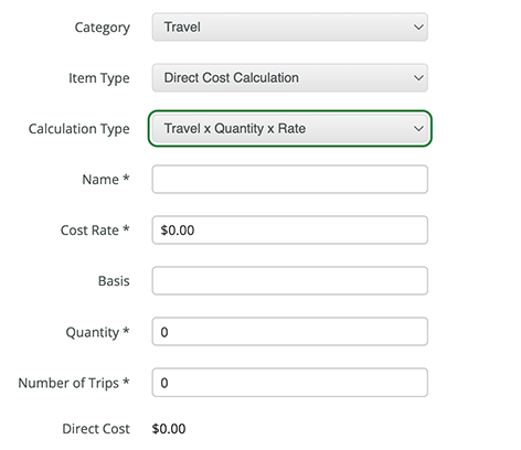 Travel X Quantity X Rate Calculation Type