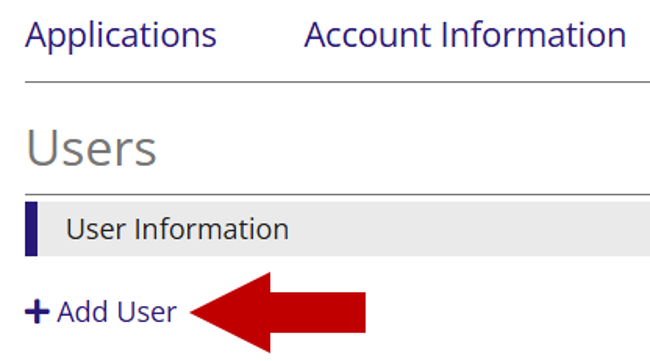Users page with the + Add User button highlighted by a red arrow, located below the User Information section.