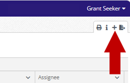 Options toolbar on the Amendments page with a red arrow pointing to the Create (plus icon) button.