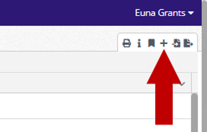 Departments page toolbar with a red arrow pointing to the Create (+) button.