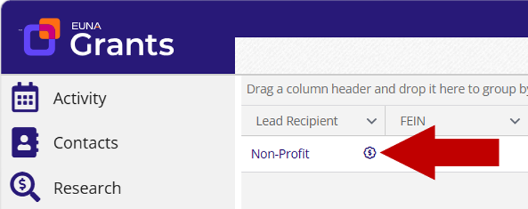 Screenshot of the Awards list showing a Non-Profit award entry, with a red arrow pointing to the View Award button.